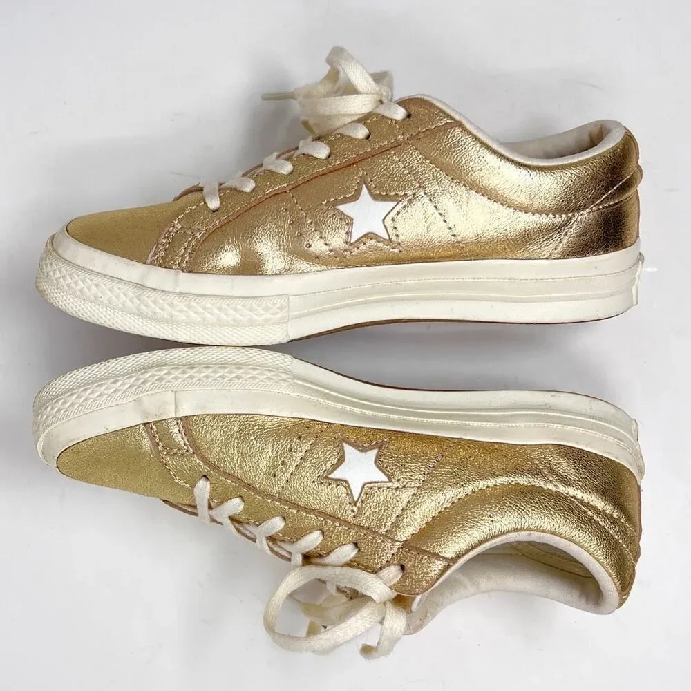 Converse One Star Metallic Gold Egret Leather Low 161589C Skate Sneaker 7
